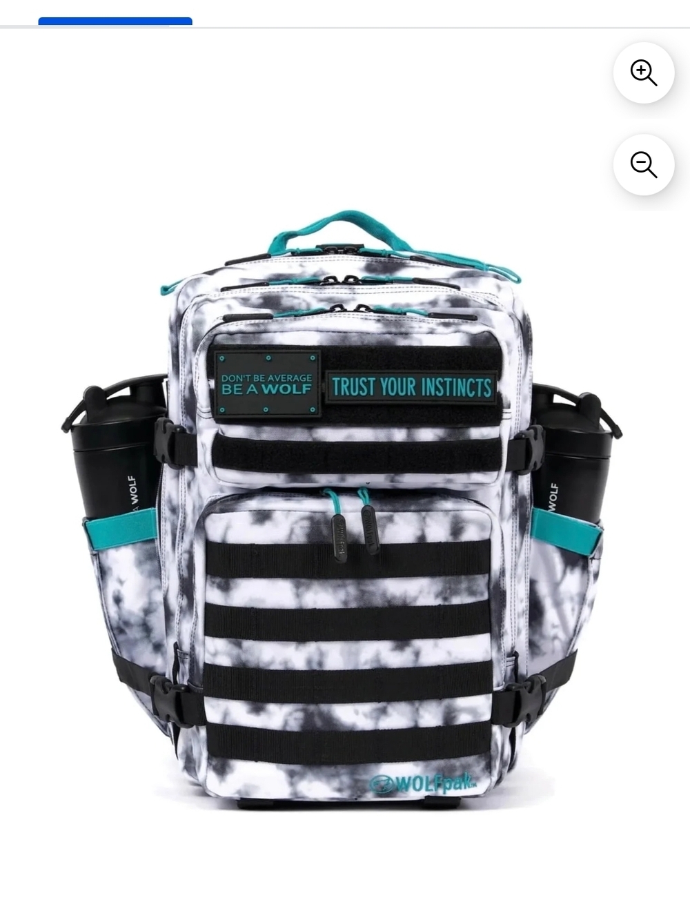 ISO WOLFpacks Women's Black & White Tie-Dye Backpack with Teal Accents